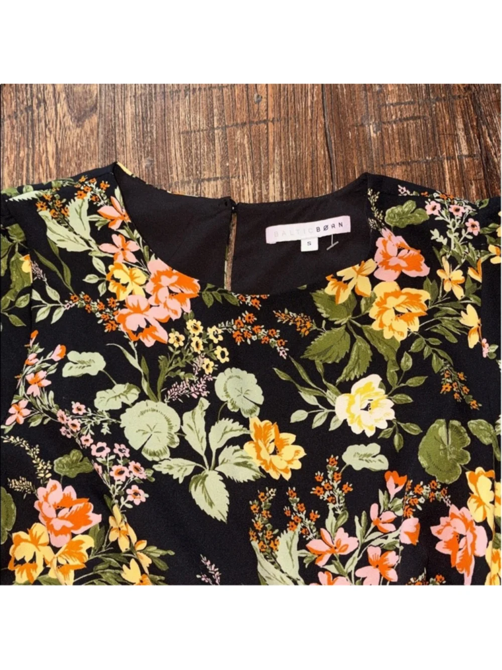 Baltic Born Black Floral Long Sleeve Dress Tie Waist Small